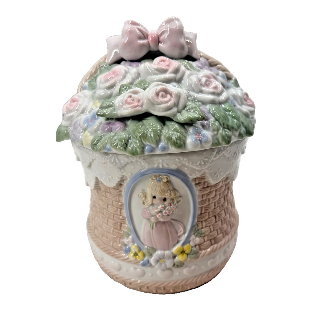 Precious Moments 170011 Flower Basket Cookie Jar 1995 The Kitchen Is The Heart